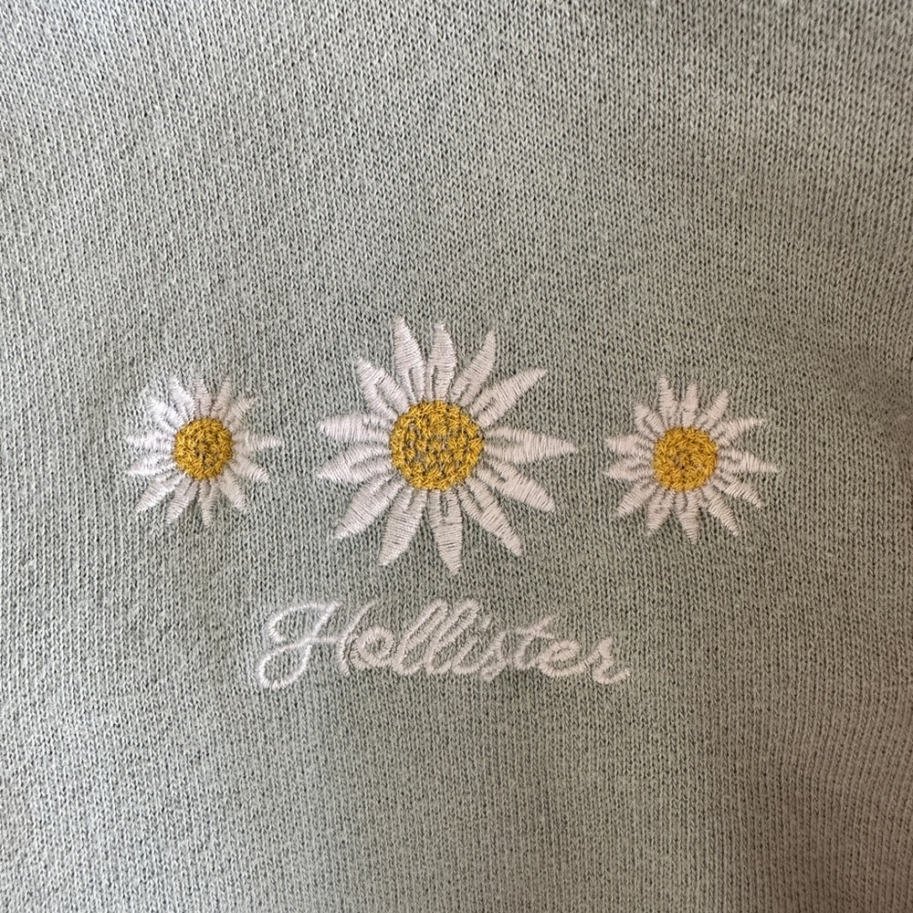 Hollister cropped hoodie, light green w/ white daisy detail, good condition